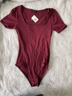 Ambiance Ribbed Scoop Neck Bodysuit in Burgundy